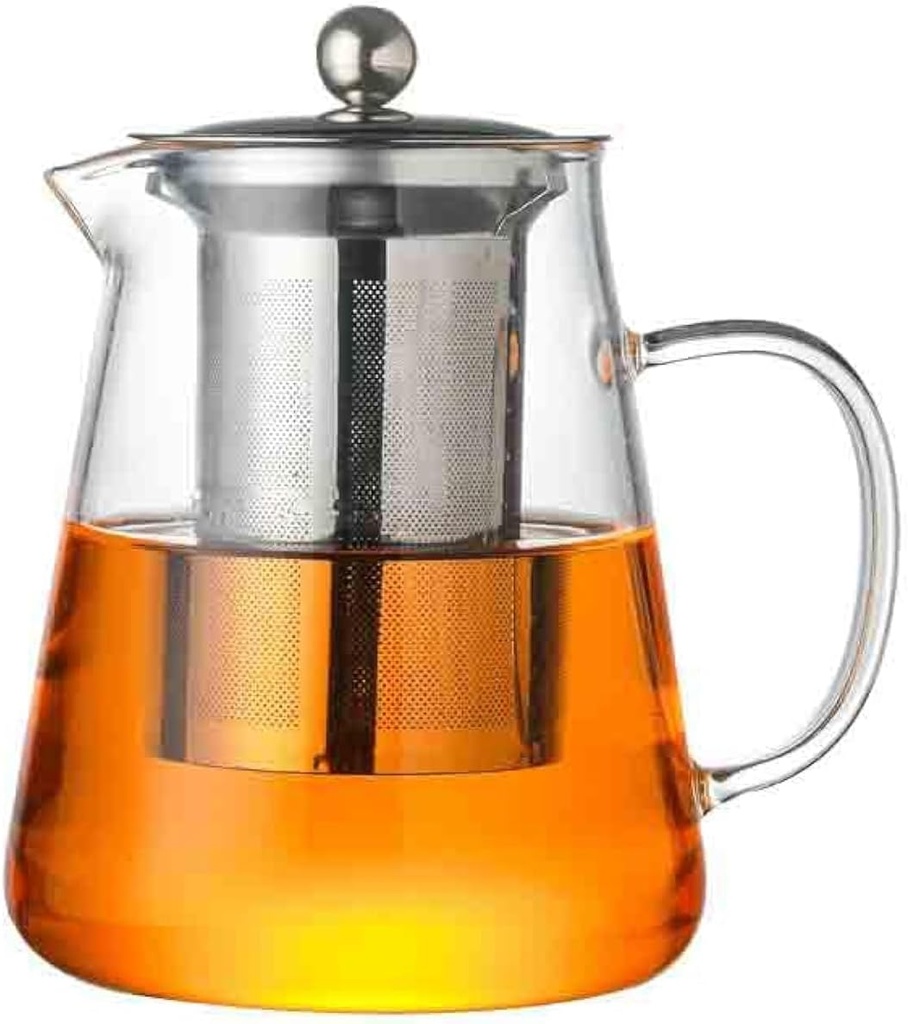450ml Glass Teapot Stovetop with Stainless Steel Infuser, Borosilicate Tea Kettle for Blooming Tea, Microwave & Stovetop Safe