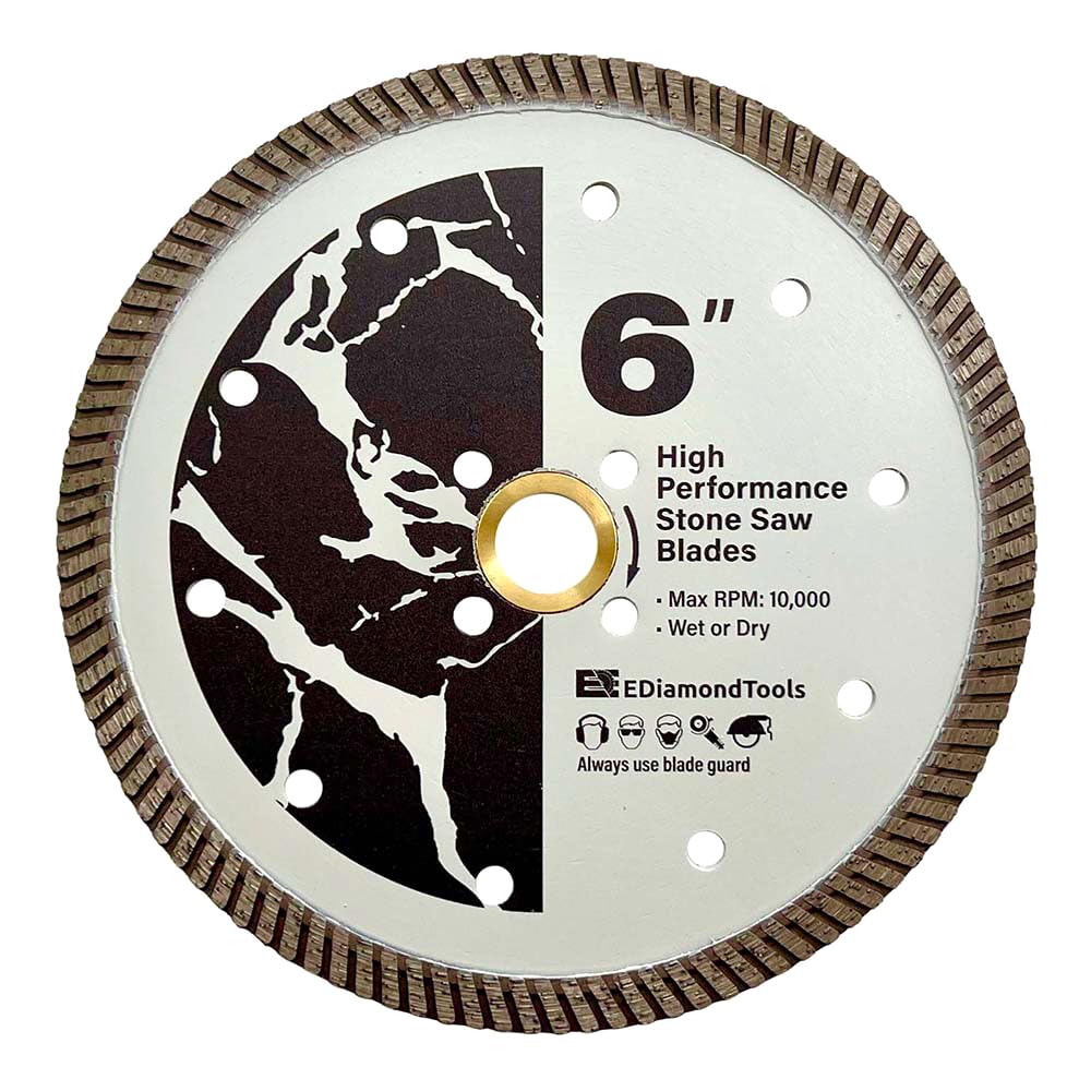 6" High Performance Diamond Saw Blades for Granite, Quartz, and Engineered Stones, Wet/Dry, 7/8"-5/8" Arbor - EDiamondTools