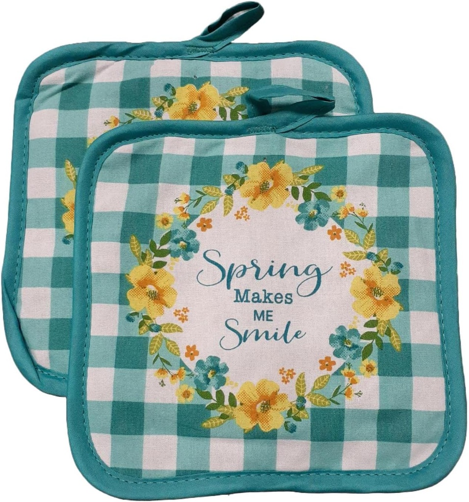 Wreath Spring Decor Print Potholder - Nature Theme Kitchen Pot Holder for All Seasons with Cute Creatures