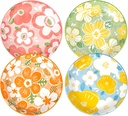 Set of 4 HeipokLife 8 Inch Ceramic Deep Dinner Plates for Dessert, Salad, Pasta, Noodles, Snacks - Microwave & Dishwasher Safe Floral Leaf Design