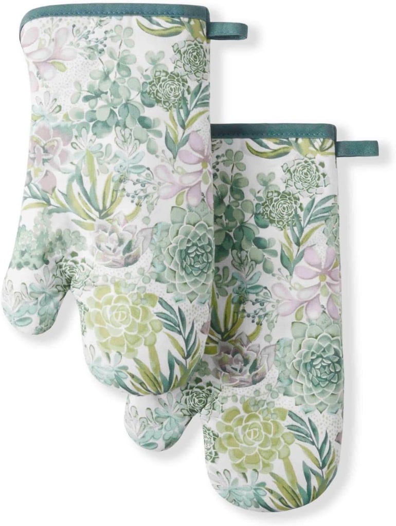 Green Martha Stewart Succulents Oven Mitts 2-Pack Set, 7"x13