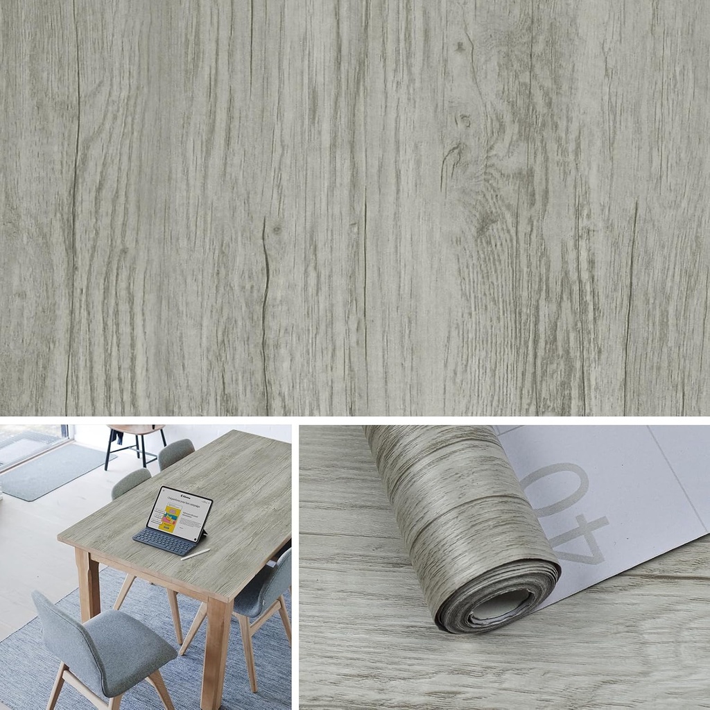 Naphite Grey Wood Peel and Stick Contact Paper for Cabinets - Waterproof, Easy to Clean Self-Adhesive Wallpaper - 15.7in x 78.7in