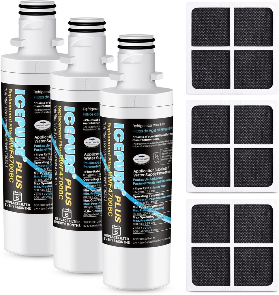Certified Replacement for LG LT1000P Water Filter and LT120F Air Filter, 3 Combo Pack - NSF/ANSI 53 Certified Icepure Plus ADQ747935 Refrigerator Filter.