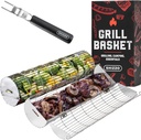 Set of 2 SHIZZO Rolling Grill Baskets with New Opening Design, Extra Sturdy Cylinder Grilling Baskets for Fish, Vegetables, and More - Food Grade Stainless Steel Outdoor Cooking Accessories