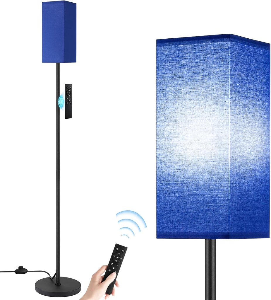 Ambimall Remote Control Floor Lamp - 64" Tall, Stepless Dimmable, 9W Bulb Included - Standing Lamp for Living Room, Bedroom, Office - Blue & Black