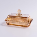 Champagne Crystal Glass Butter Dish with Lid for Countertop - Butter Stick Holder Tray for Fridge Storage
