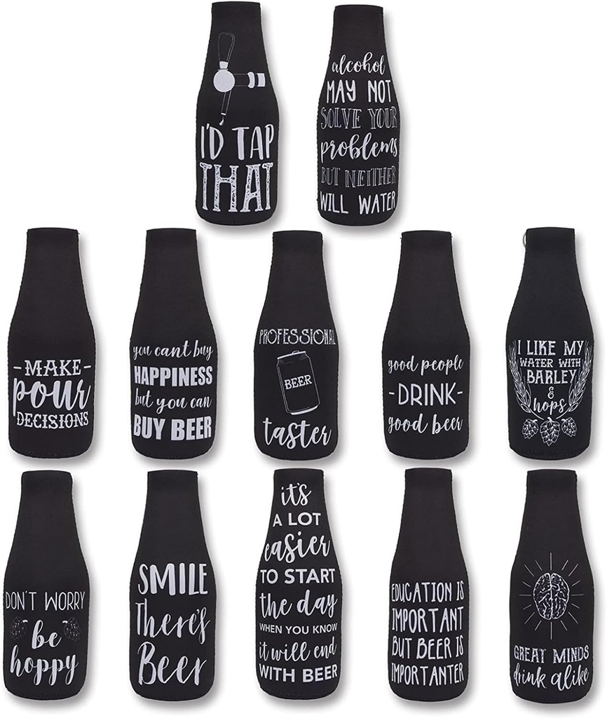 12 Pack of Blue Panda 12 oz Black Neoprene Bottle Sleeves with Zipper - Ideal for Beer, Soda, and Beverages