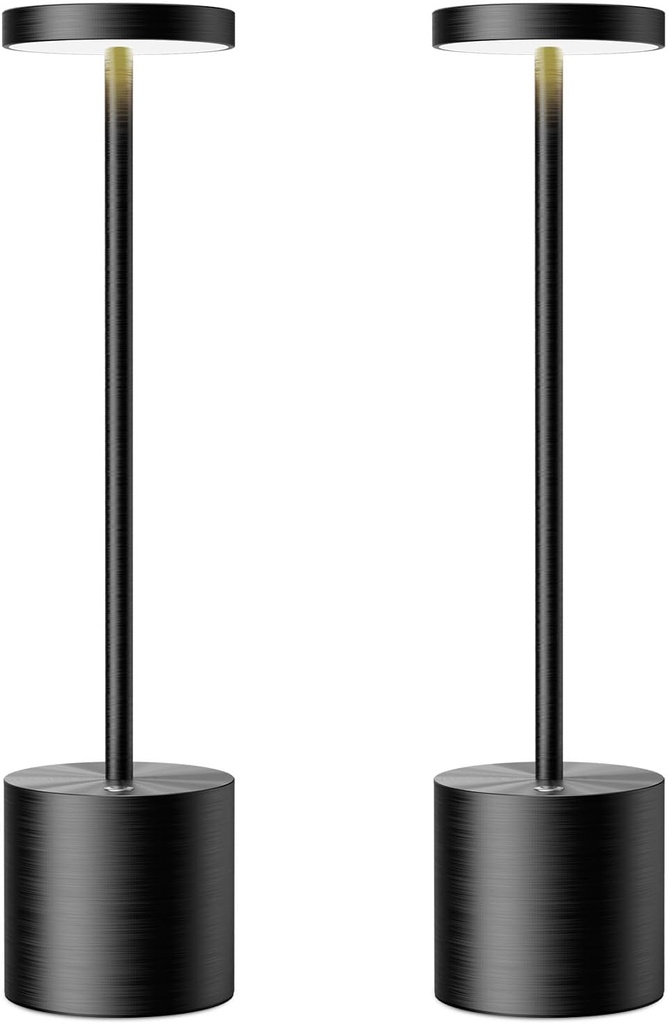 2 Pack Black Cordless Table Lamps Rechargeable with 6000mAh Battery - Portable LED Lights for Restaurant Outdoor Use
