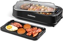 Electric Smokeless Indoor Grill with Smart LED Display, 1500W Korean BBQ Griddle, Non-stick Removable Plates & Tempered Glass Lid - Black