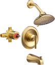 Brushed Gold Shower Tub Faucet Set with Single Handle Trim Kit, 6-Inch Rain Shower Head, Tub Spout - Wall Mount, Valve Included by WOWOW
