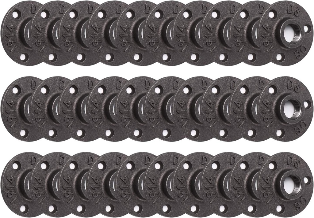 30 Pack 1/2" Malleable Iron Pipe Floor Flange for Industrial Vintage Style - Threaded Hole for DIY Project, Furniture, Shelving Decoration