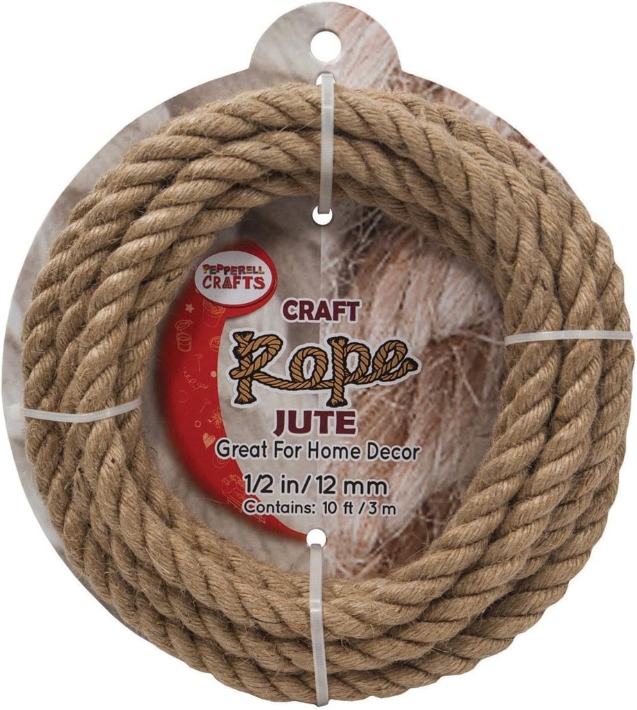 Pepperell Natural Jute Craft Rope 3-Ply Twist 0.5" x 10' Party Supplies - Pack of 3 by Darice
