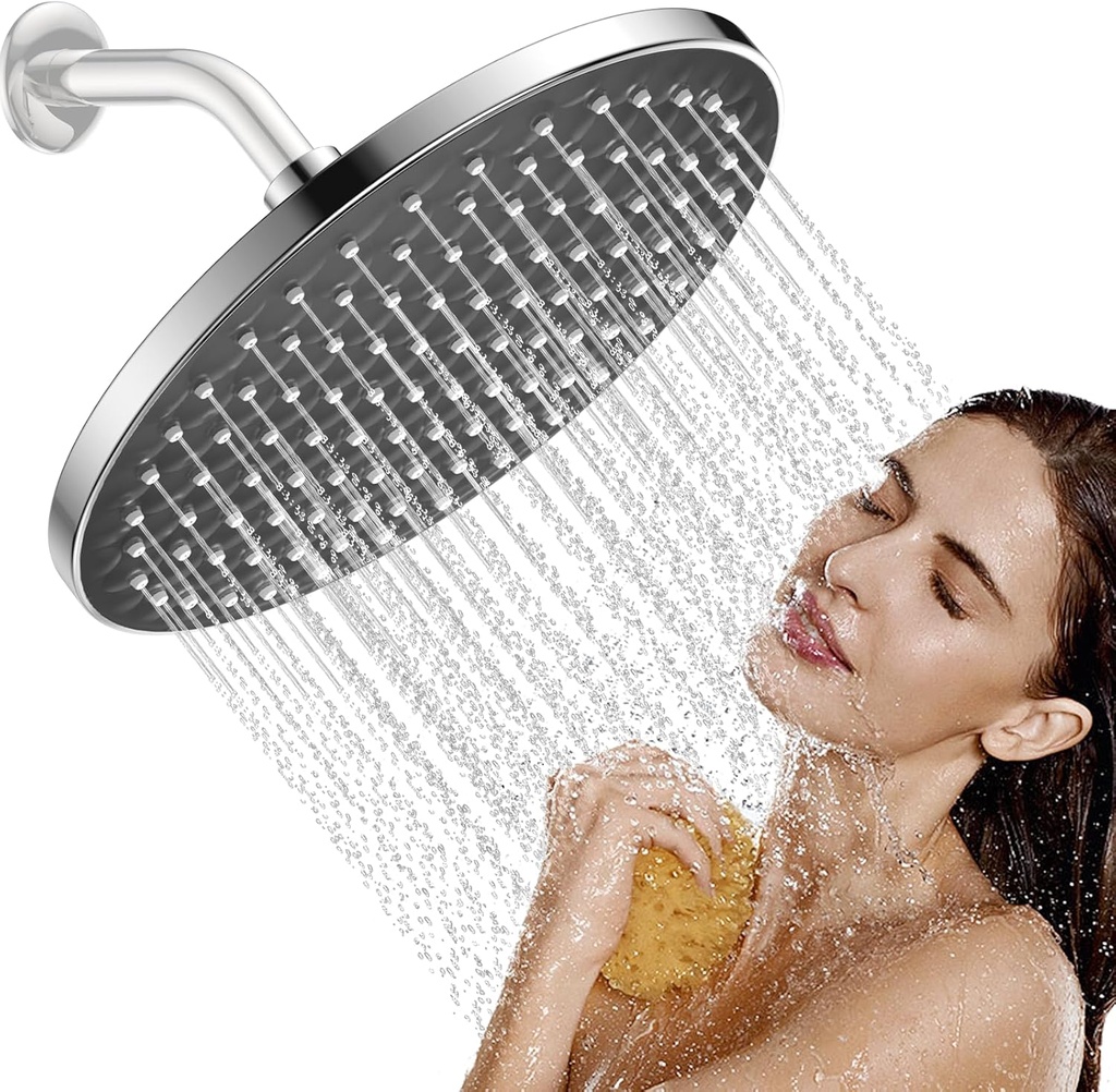 8 Inch Round High Pressure Massage Rain Shower Head - Powerful Massaging Rainfall Showerhead with Adjustable Settings for Bathroom Fixed Showers