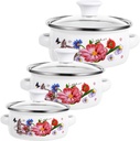 Vintage Flower Enamel Stockpot Set with Lid - 3 Piece Nonstick Soup Pot for Induction Cookers and Gas Stove