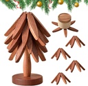 Walnut Wood Tree-Shaped Coasters for Hot Dishes - Set of 4 with Stand