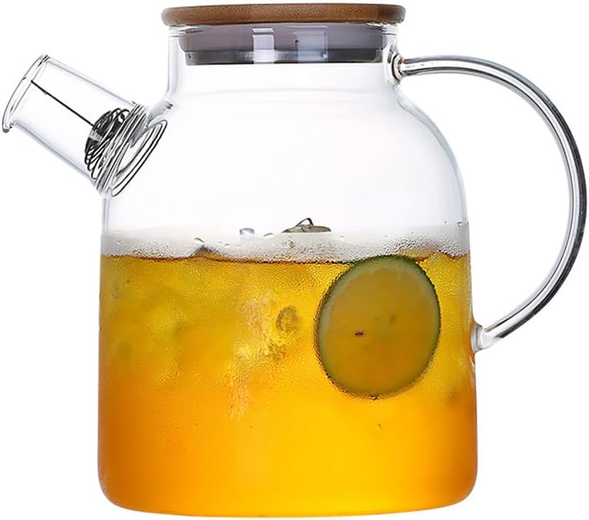 1000mL Heatproof Borosilicate Glass Tea Pot Kettle with Bamboo Lid for Loose Leaf Tea - Stovetop and Microwave Safe