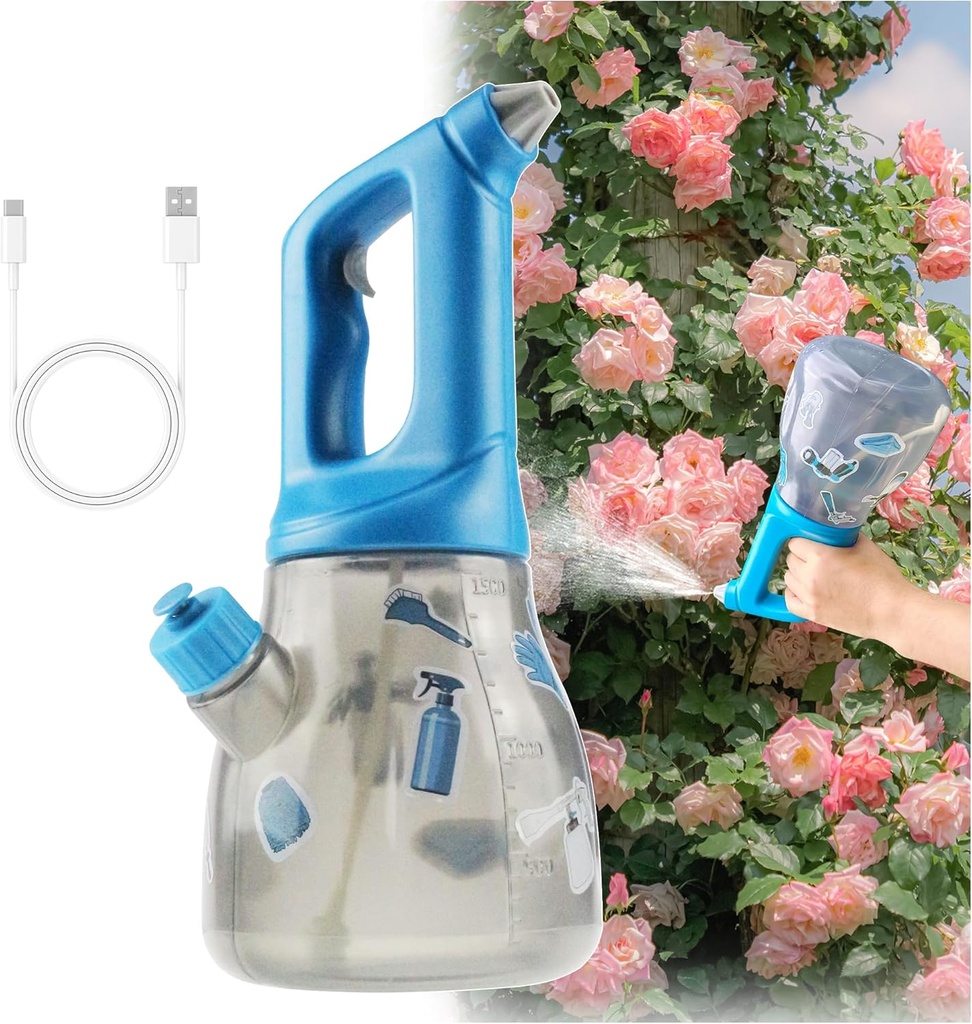 Electric Spray Bottle Plant Mister 1.5L - USB Rechargeable Continuous Water Sprayer for Plants, Fertilizing, Cleaning - GOCCIDA 0.4 Gallon with Exhaust Button