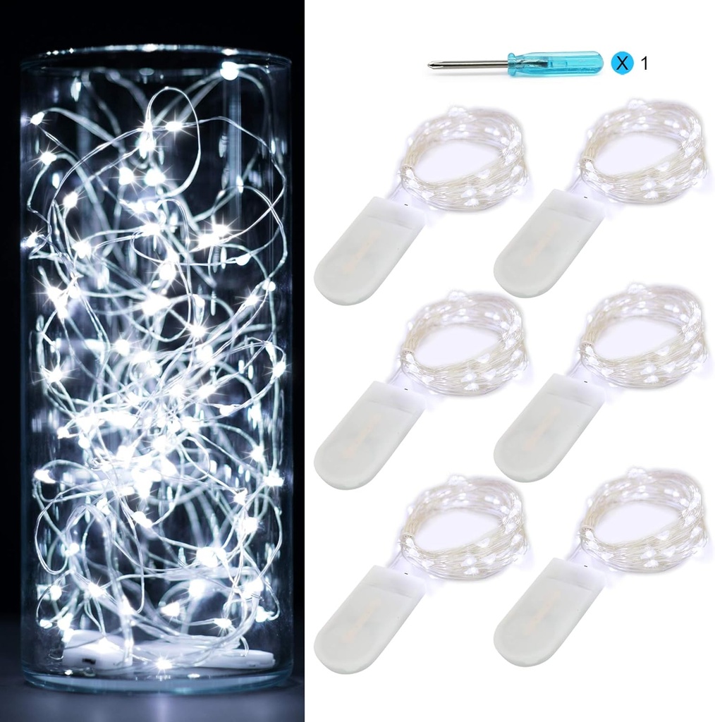 6 Pack OakHaomie Battery Operated Fairy Lights - Waterproof LED Starry String Lights 7ft 20 LEDs for Wedding Party, Bedroom, Patio - Cool White Decor