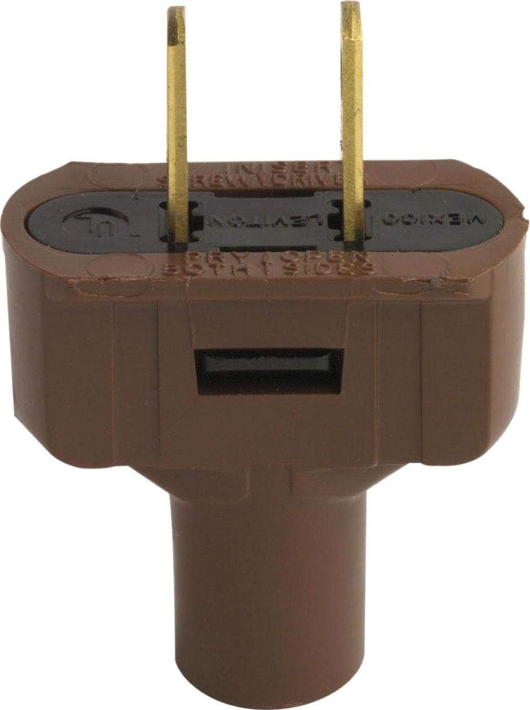 Leviton 48643 15 Amp 125V Brown Non-Grounding Plug - Residential Grade