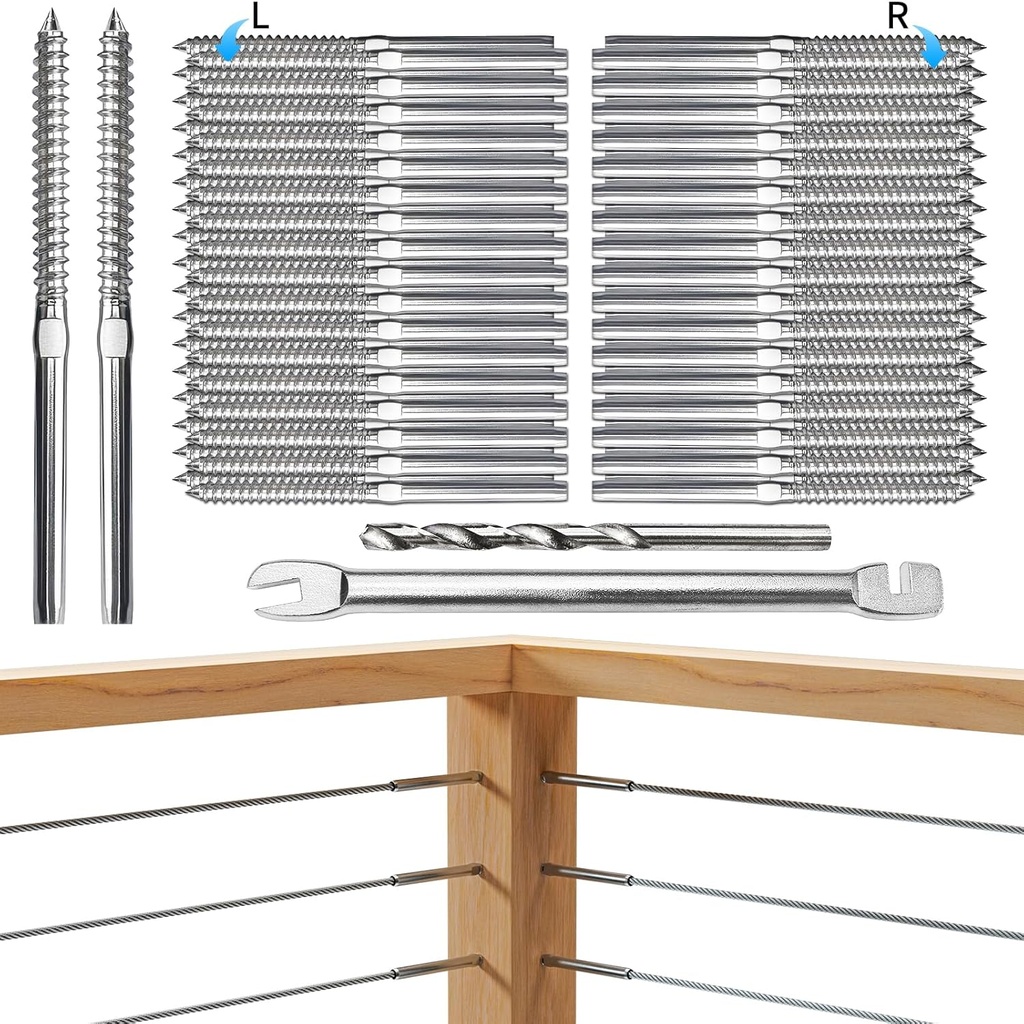 100 Pack CELYND T316 Stainless Steel Swage Lag Screws for Cable Railing - Left and Right Handed Thread - 1/8" Deck Stair Wood Post Hardware Kit