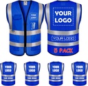 5 Pack Custom Logo Mesh Safety Vest Class 2 High Visibility Reflective Vest with Pockets for Construction Work - Blue