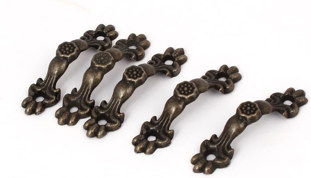 Wooden Flower-Shaped Jewelry Box Pull Handle in Bronze Tone - Set of 5 Pieces