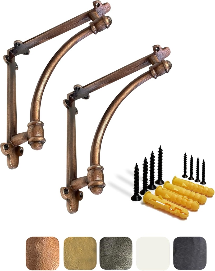 2 Pack of NACH 9.6 x 1.7 x 9.6 inch Copper Cast Iron Decorative Shelf Brackets for Mounting - Industrial Style Brackets