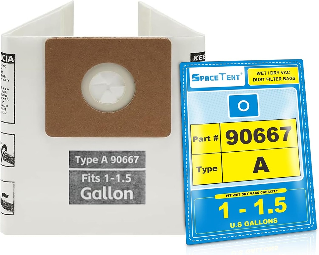 20 Pack SpaceTent 90667 Type A Shop Vac 1.5 Gallon Filter Bags for Shop Vac 1-1.5 Gallon Vacuums