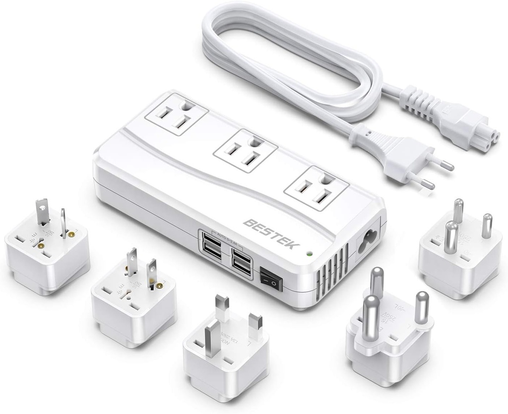 BESTEK International Travel Voltage Converter with 4-Port USB and Multiple Plug Adapters