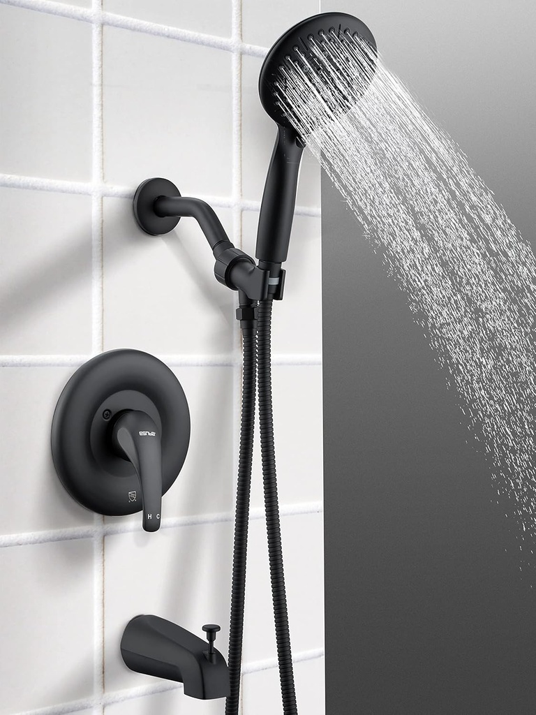 Matte Black Tub and Shower Faucet Set with Handheld Shower Head - ESNBIA Shower Tub Kit