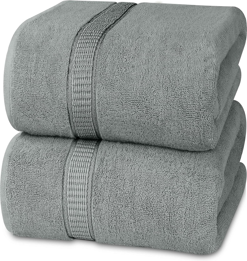 Luxurious Jumbo Bath Sheet Set - 600 GSM 100% Cotton - Highly Absorbent & Quick Dry - Super Soft Hotel Quality Towel - Cool Grey - 35x70 Inches