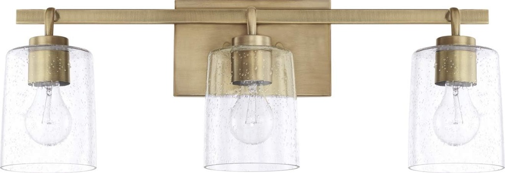 Aged Brass 3-Light Urban/Industrial Bathroom Vanity Wall Light with Clear Seeded Glass - Capital Lighting HomePlace Lighting 128531AD-449, 300W, 9" x 25