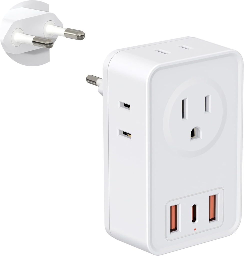 Maxpw European Travel Plug Adapter with 4 AC Outlets, 3 USB Charger, Type C International Power Adaptor for Europe - Italy, Spain, France, Portugal, Iceland, Germany