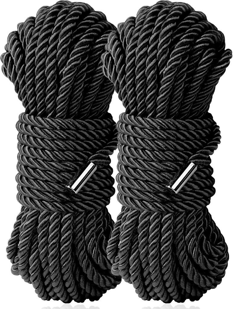 2-Pack Black Soft Silk Rope for Multipurpose Use - 32 Feet, 8mm - Satin Braided Twisted Rope by Sfcaris