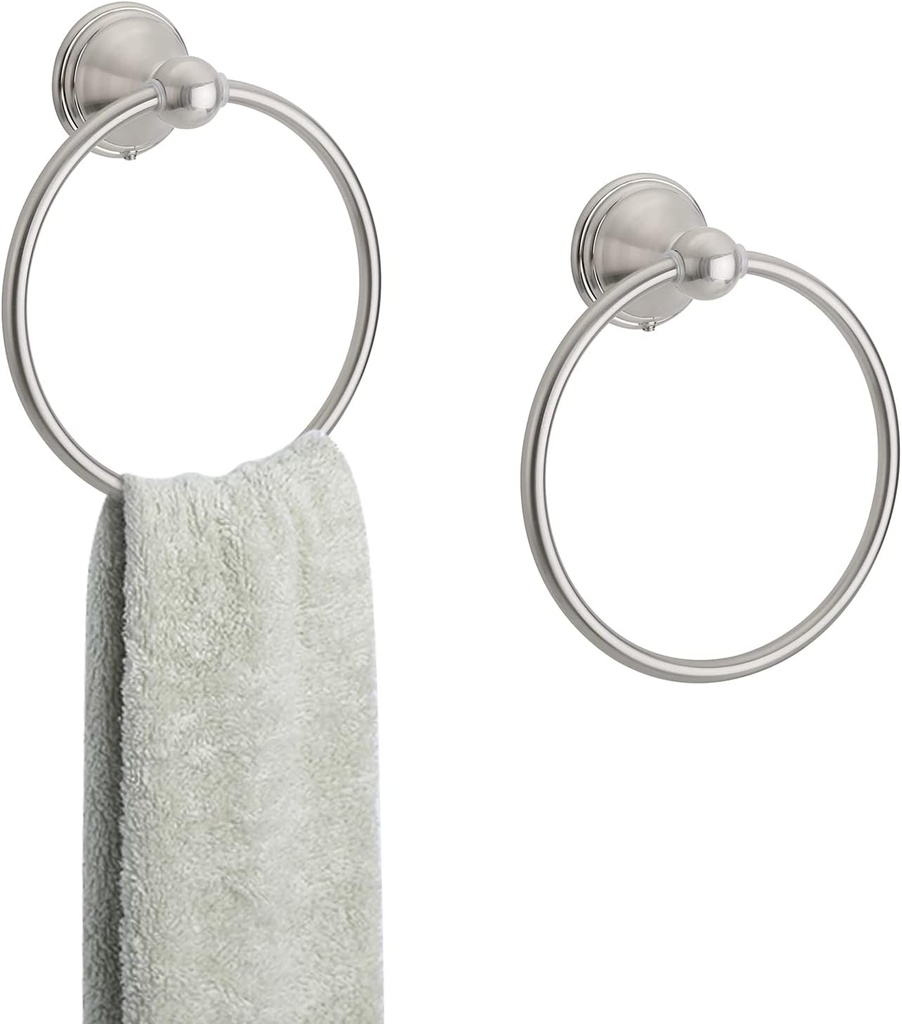 Brushed Nickel Stainless Steel Bathroom Towel Ring Set - Rustproof Round Wall Towel Holder (2 Pack)