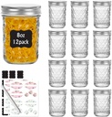 12 Pack 8 OZ Mason Jars with Silver Lids - Crystal Glass Canning Jars for Preserving Honey, Jam, Baby Foods - Wide Mouth Jelly Jars for Party & Wedding Favors