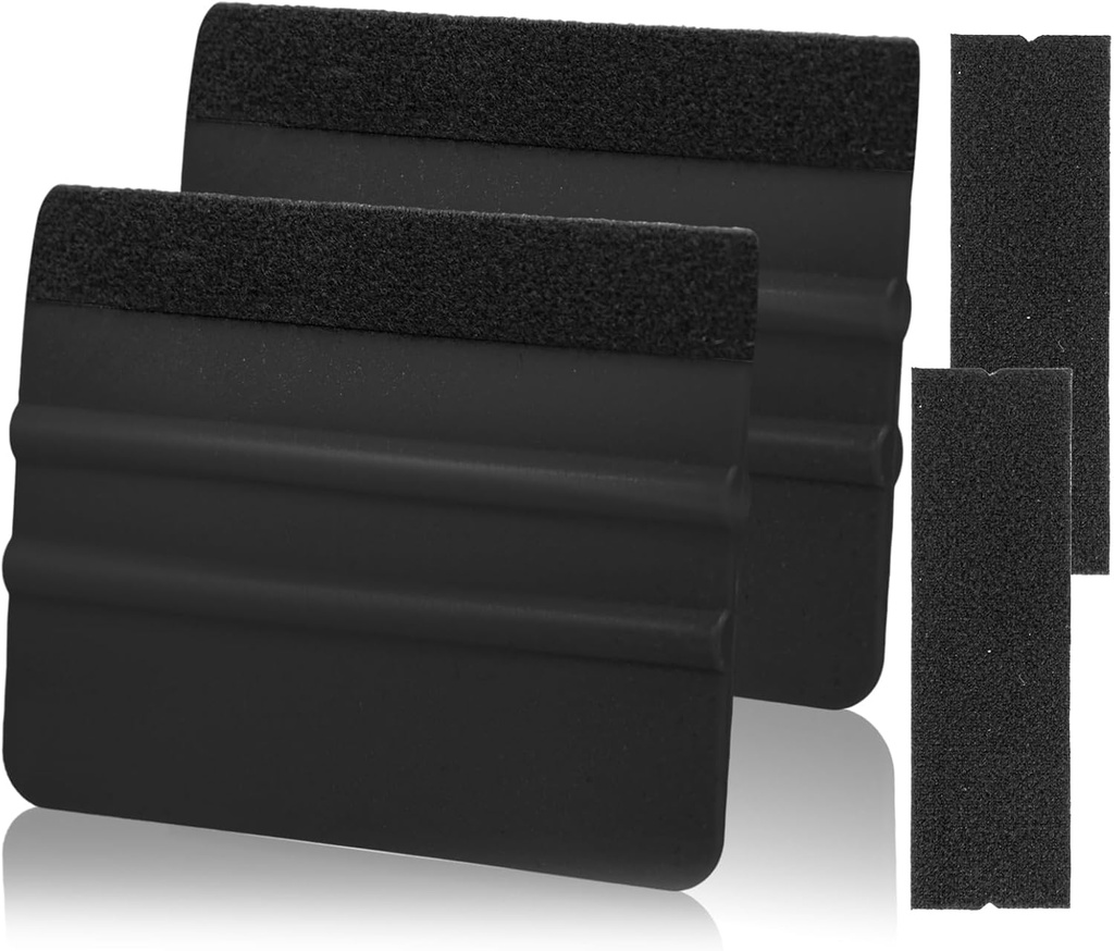 Vinyl Wrap Squeegee Set with Felt Replacements - 2 Pack, 4 Inch Tools for Car Wrap, Sign Making, Crafting - Black