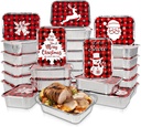 42Pcs Christmas Foil Pans with Lids, Plaids Xmas Tree Santa Design, Disposable Aluminum Containers for Holiday Baking - Red Black