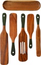 6-Piece Wooden Spurtle Set with Spoon Rest - Olive Green Spatula and Kitchen Utensils