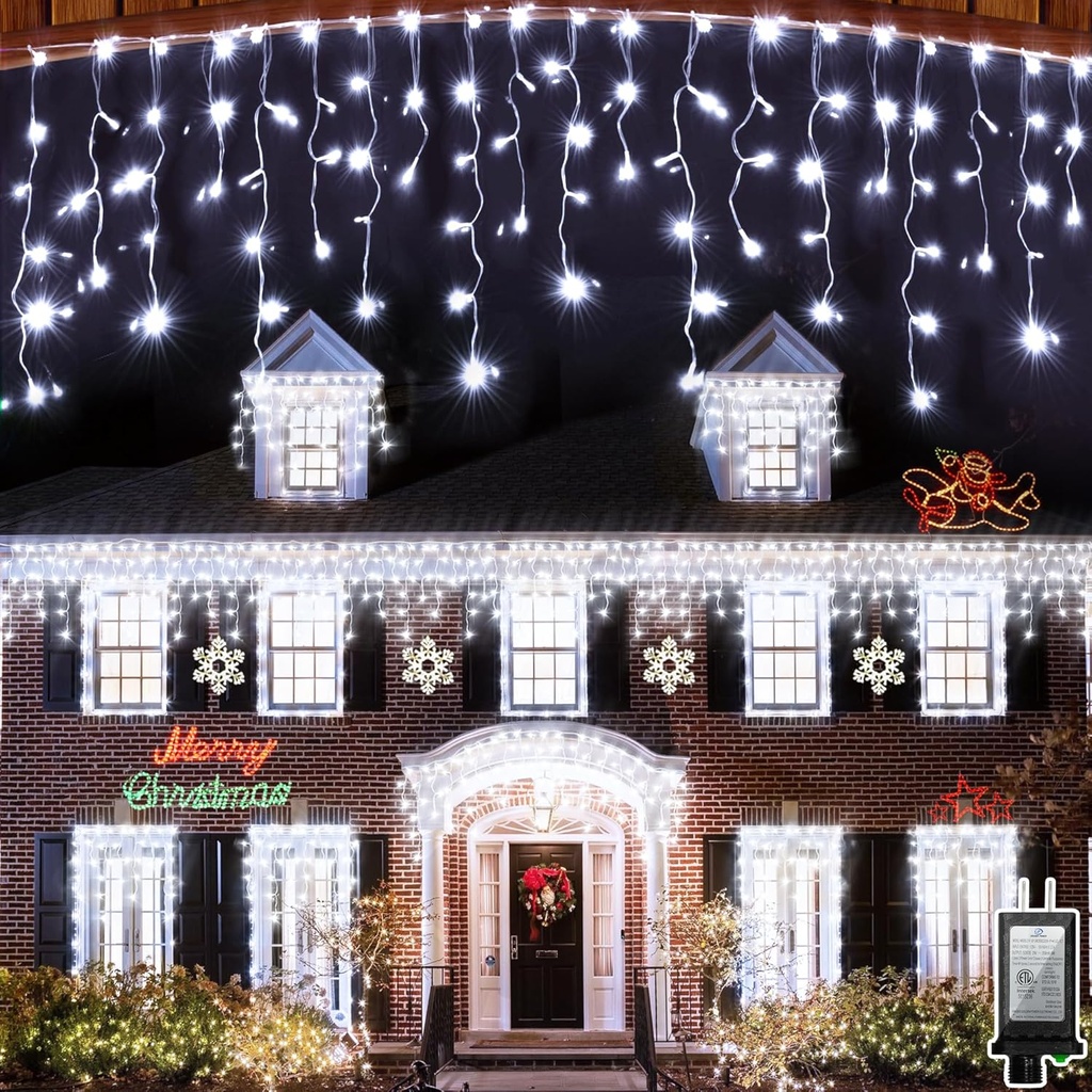 176 Drop LED Christmas Lights 82ft 8 Modes Fairy Hanging String Lights Waterproof for Holiday Wedding Party Decor (Cool White)