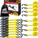 8 Pack of XSTRAP Standard Ratchet Tie Down Straps - 1'' x 10 ft - 900 LB Break Strength - Yellow - Ideal for Moving Appliances, Lawn Equipment, Motorcycle