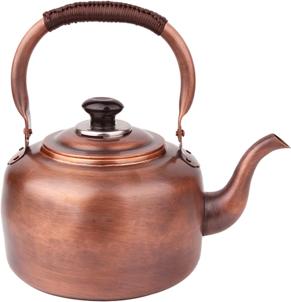 Retro Copper Tea Kettle with Whistling Spout, Brass Handle - 1.5mm Stovetop Teapot for Induction & Gas Stoves