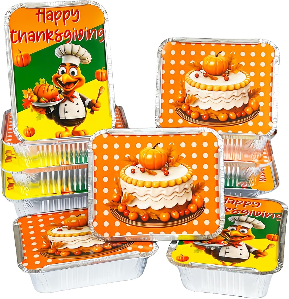 Thanksgiving Food Aluminum Pans with Lids - Disposable Containers for Leftovers - 24 Pcs Set for Turkey Takeout and Fall Party Favors