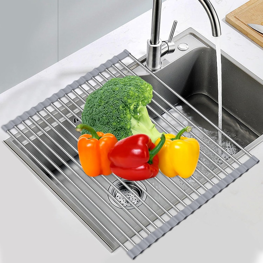 Stainless Steel Expandable Over the Sink Dish Drying Rack - 23.6" x 13.0" - Large Multipurpose Kitchen Drainer Rack