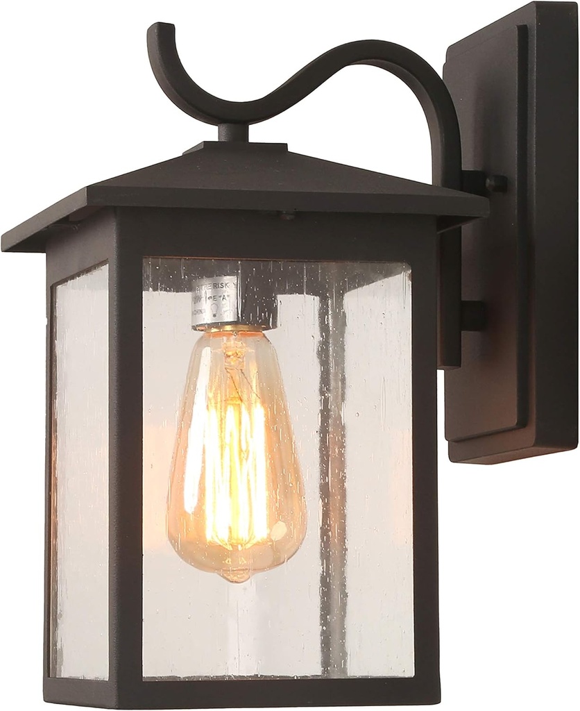 12.2" Black Rectangle Outdoor Wall Lights with Seeded Glass for Farmhouse Front Porch - Anti-Rust Exterior Light Fixtures for Patio, Entryway, Yards