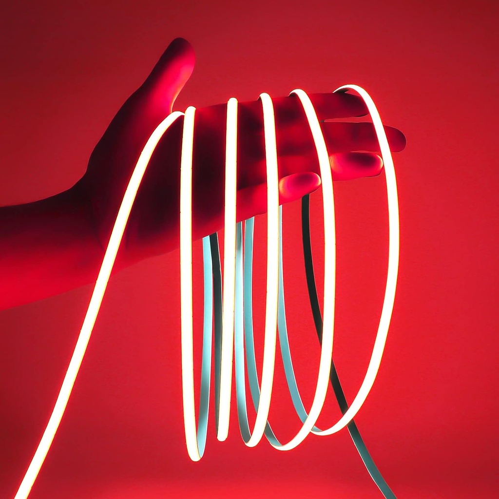 12V COB LED Strip Lights, 16.4ft Red Ultra Narrow LED Tape, 3840 LEDs, CRI90, Dimmable Flexible Ribbon