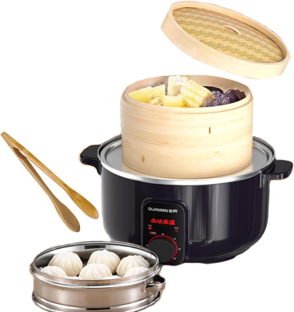3 Tier Electric Food Steamer with Timer for Healthy Cooking of Fish, Eggs, Vegetables, Rice, and Baby Food - Includes Bamboo Steamer Basket Pot