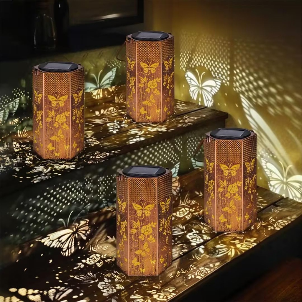 4 Pack Butterfly Solar Lanterns - Waterproof Outdoor Hanging Lights for Garden, Patio, Yard - Birthday Gifts for Women, Mom - Decorative Butterflies Solar Lights for Lawn, Balcony