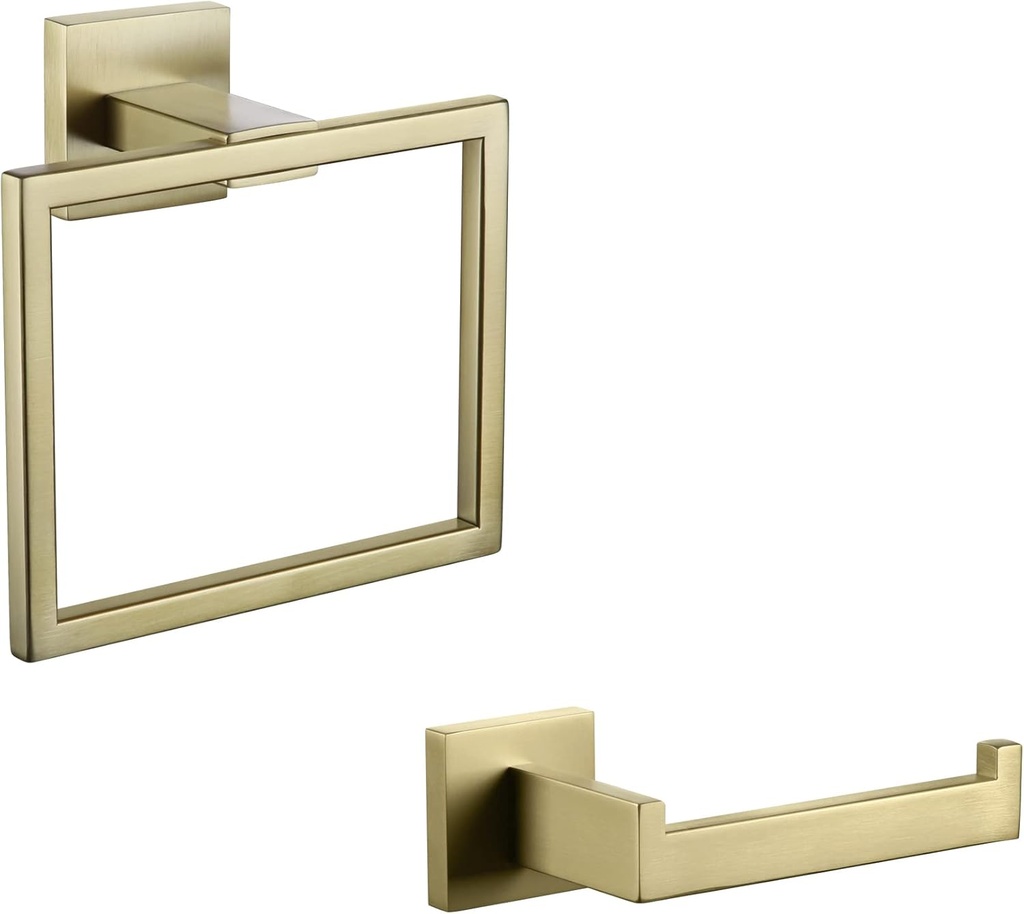 Stainless Steel Bathroom Accessories Set - Wall Mounted Towel Ring & Toilet Paper Holder, 2-Piece Brushed Gold Hardware Set