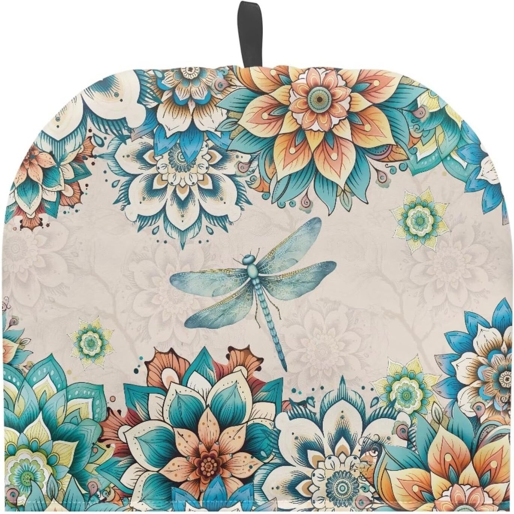 Dragonfly Mandala Tea Pot Cozy - Cotton Breakfast Tea Pot Cover with Elastic Band & Drawstring - Kettle Dust Cover for Home Decor